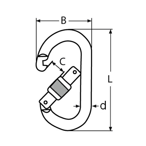 spring hook oval shape with safety screw - Aluminium