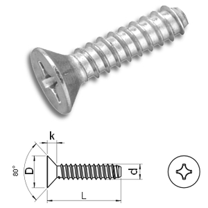 Phillips Countersunk tapscrew dog point DIN7982 FH