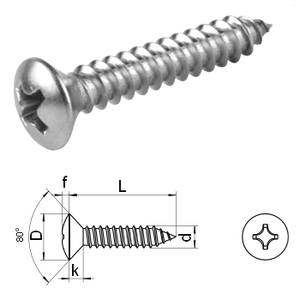 Phillips raised Countersunk tapscrew cone point DIN7983 CH