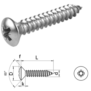 Pozi raised Countersunk tapscrew cone point (AB) DIN7983 CZ