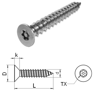 Torx countersunk cone point security screw  Sim. DIN7982 