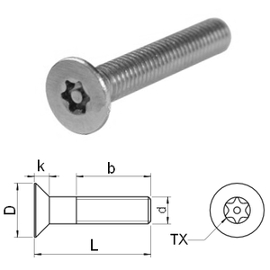 Torx head countersunk security screw Sim. DIN7991 