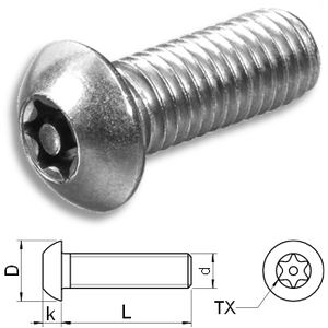 Torx Socket button head security screw Sim. ISO7380 