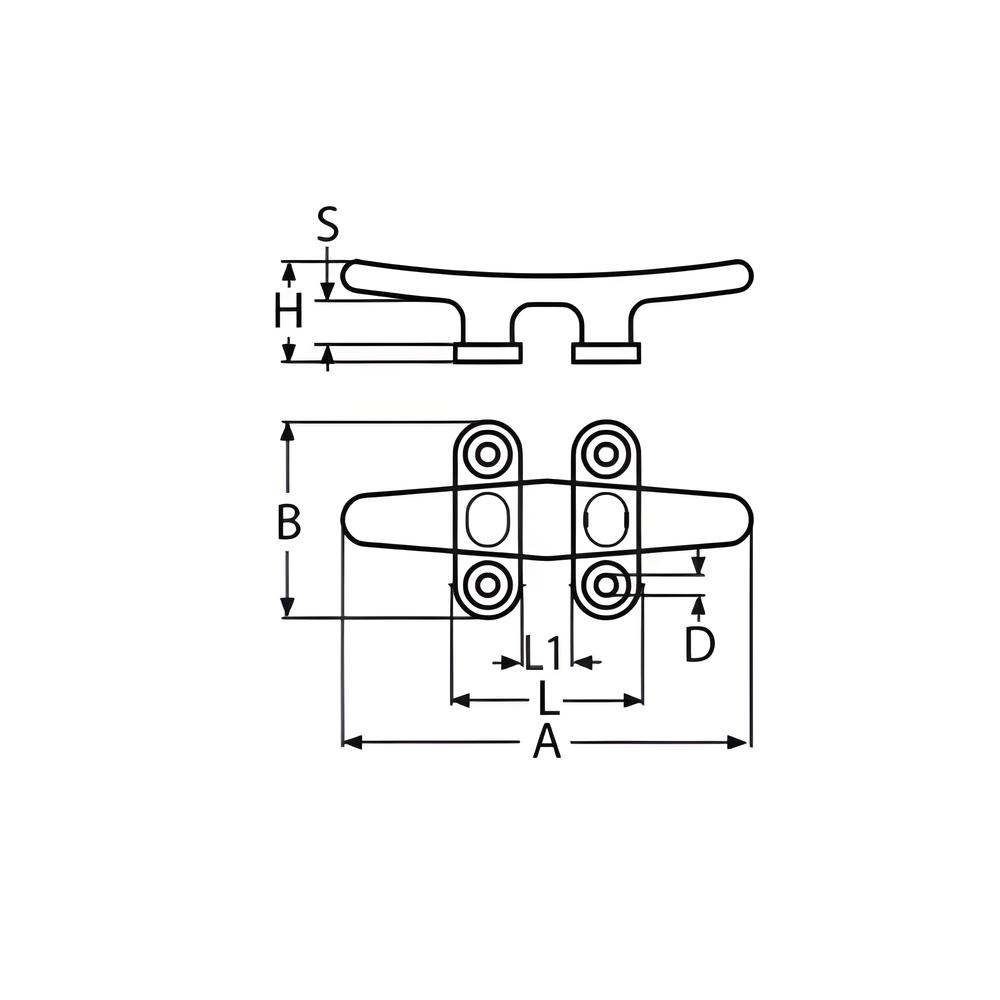 4 Hole Flat Top Rope Cleat - 316 Stainless steel