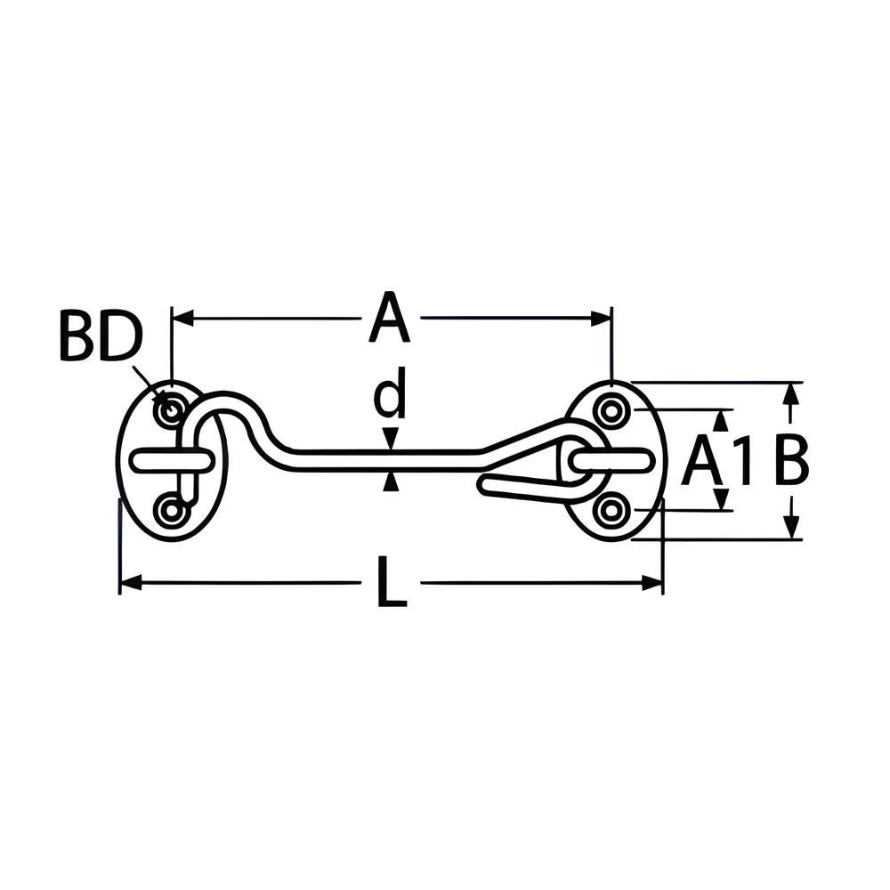 Cabin hook with mounting plates - 316 Stainless steel