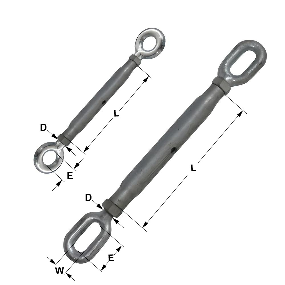 Rigging screw Eye to Eye - closed body turnbuckle - bzp