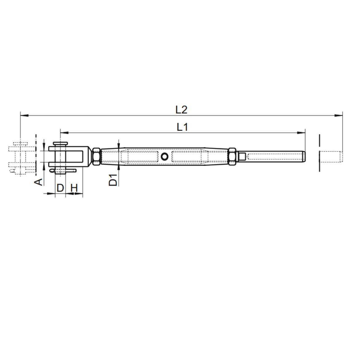 Fork to Swage Rigging Screw - 316 Stainless steel