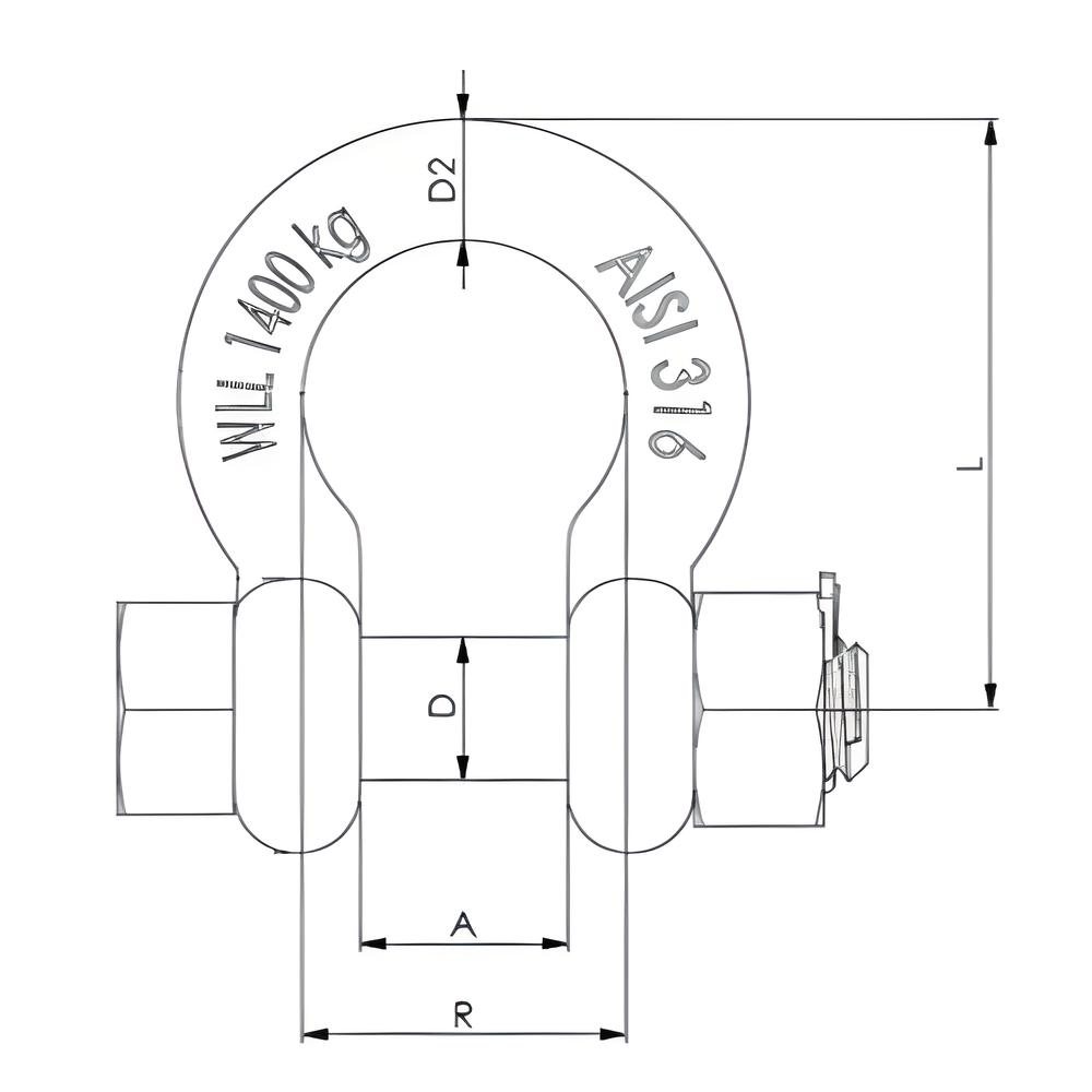 Bow Shackle With Safety Pin - Load rated stamped - with certificate - 316 stainless