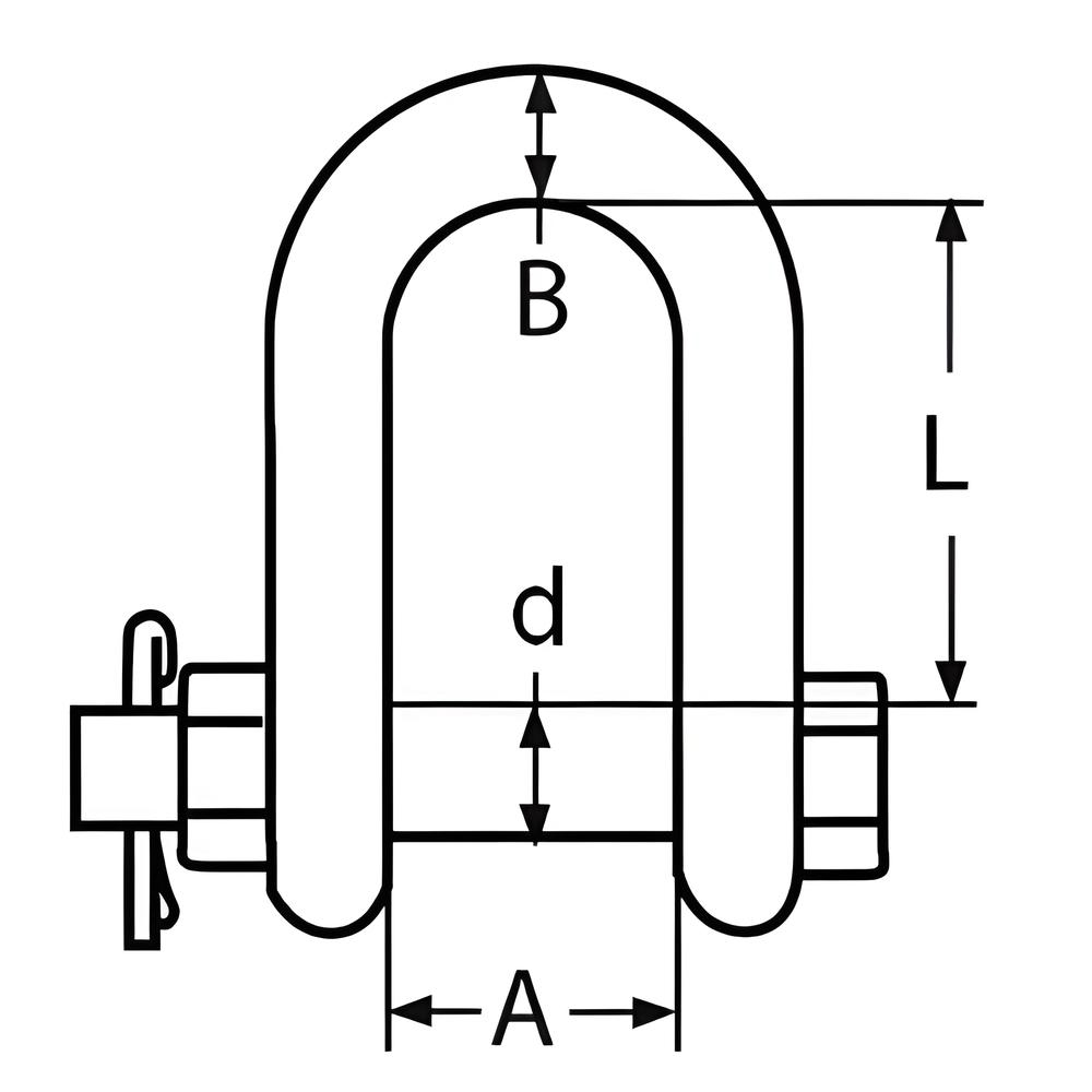 Dee shackle with safety pin- load rated - with Certificate of loading - 316 Stainless steel