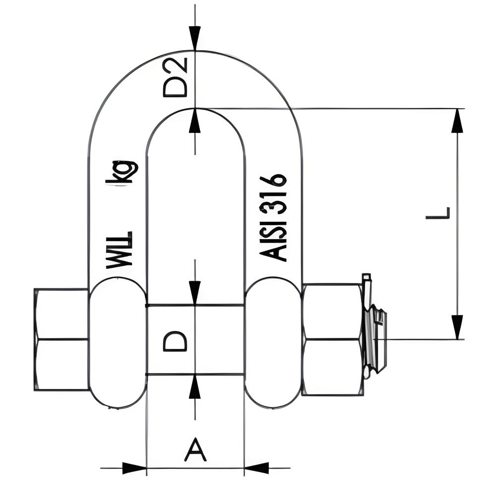 Dee Shackle With Safety Pin - Load rated stamped - with certificate - 316 stainless
