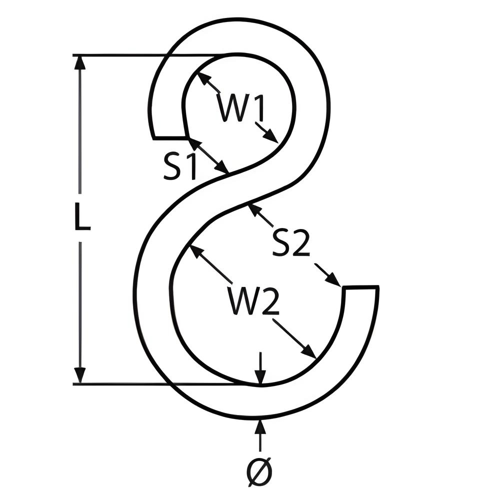 S Hook Asymmetrical - 316 Stainless steel