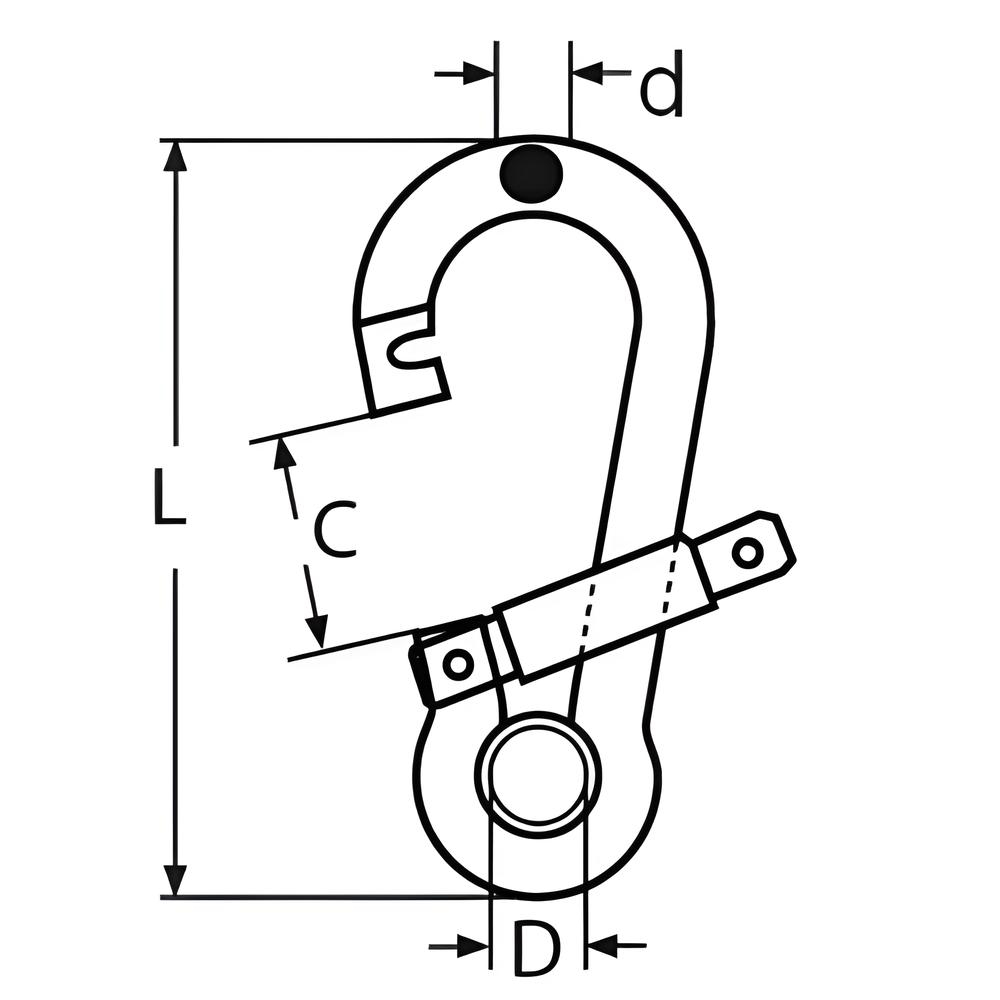 Snap hook with wide opening and eyelet - 316 Stainless steel