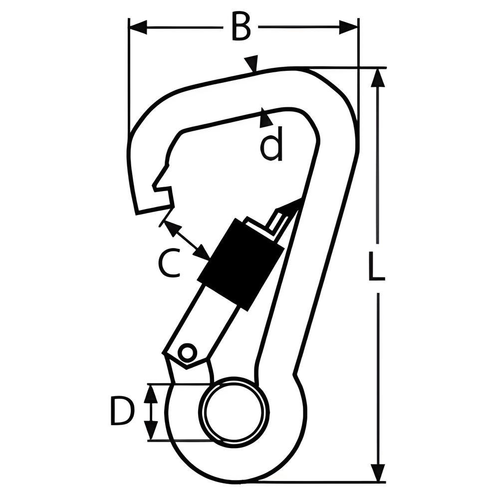 Spring hook asymmetric with lock nut and eyelet - 316 Stainless steel