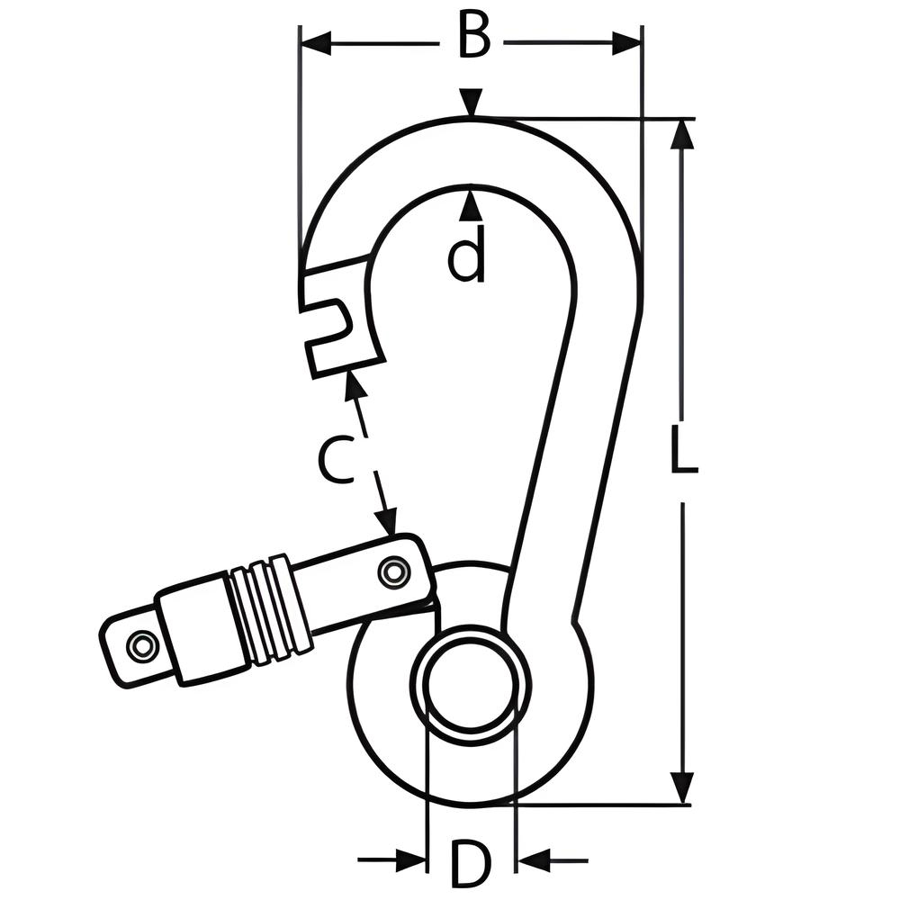 Spring hook with eyelet and self lock nut - 316 Stainless steel