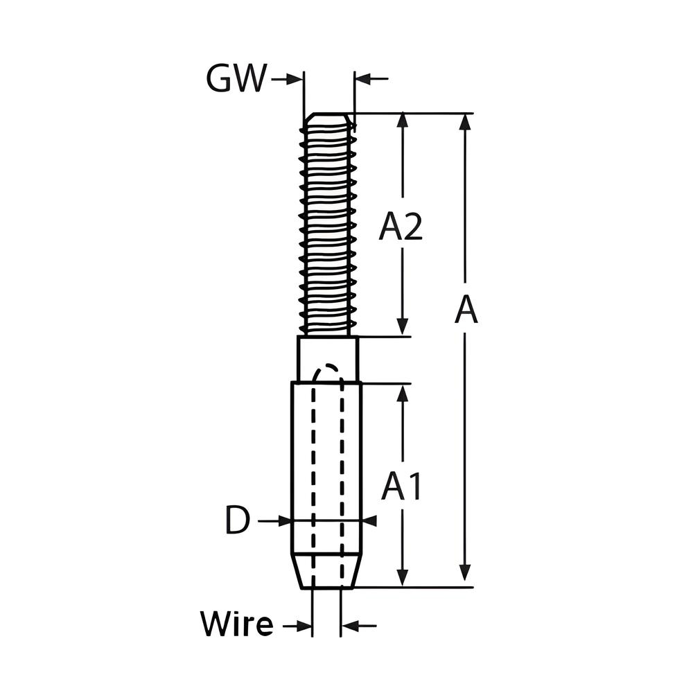 Mini Swage Stud Terminal RH thread - 316 Stainless steel