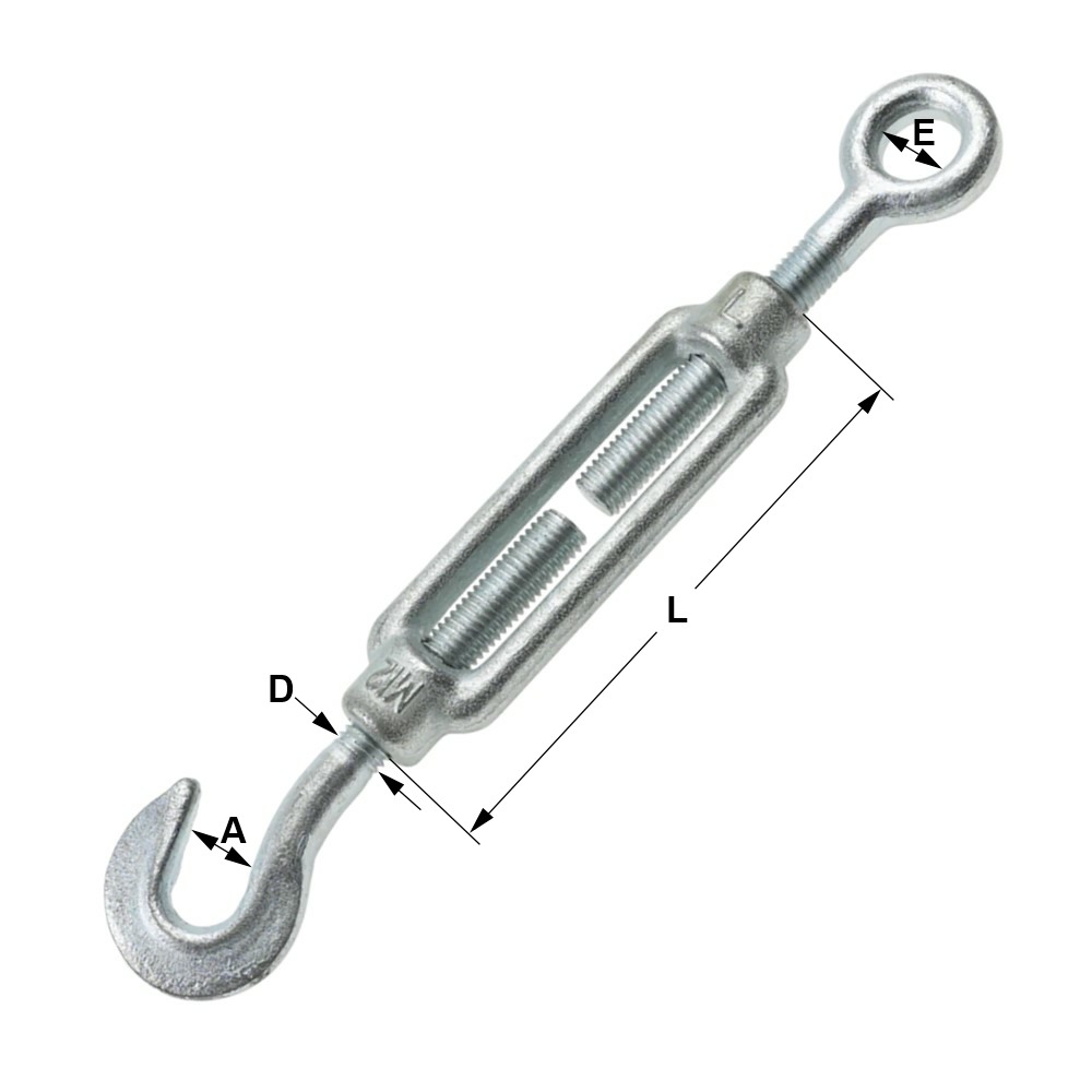 Turnbuckle Eye to hook - open body - bzp