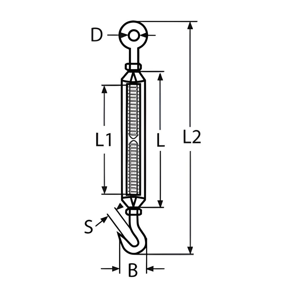 Eye to Hook Open Body Turnbuckle - 316 Stainless steel