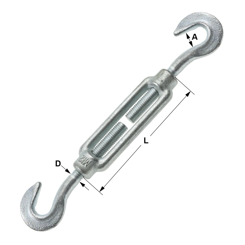 Turnbuckle Hook to hook - open body - bzp