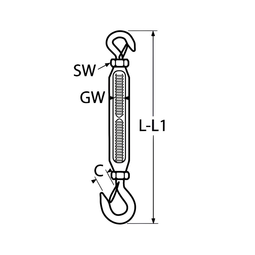 Hook to Hook Open Body Turnbuckle with latch - 316 Stainless steel