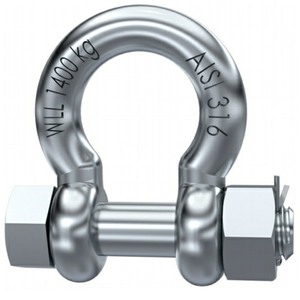 Bow Shackle With Safety Pin - Load rated stamped - with certificate - 316 stainless