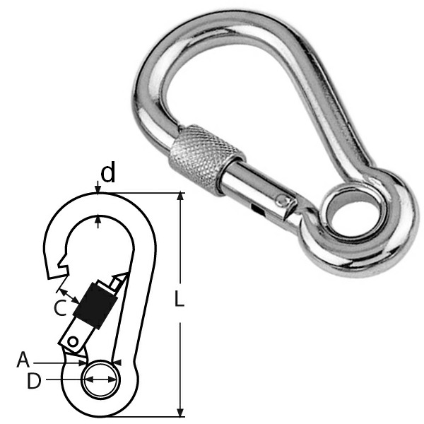 11MM Zinc Plated Carbine Hook With Eyelet Marine Snap Connector Karabina Clip