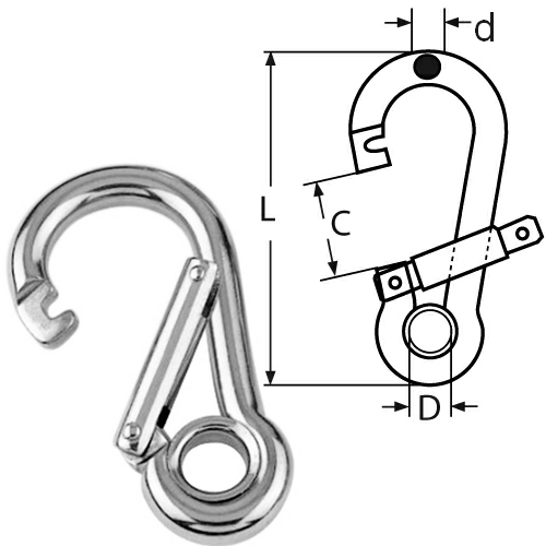 Snap Hook with Wide Opening and Eyelet Carabiner Hooks Stainless