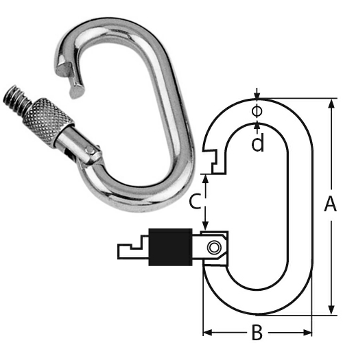 Spring Hook Oval Lock Nut Carabiner Hooks Stainless Steel Steelgear