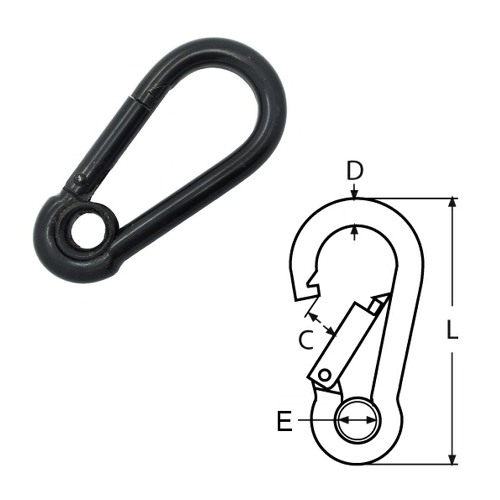 Snap Hook With Eyelet Black Coated Steelgear